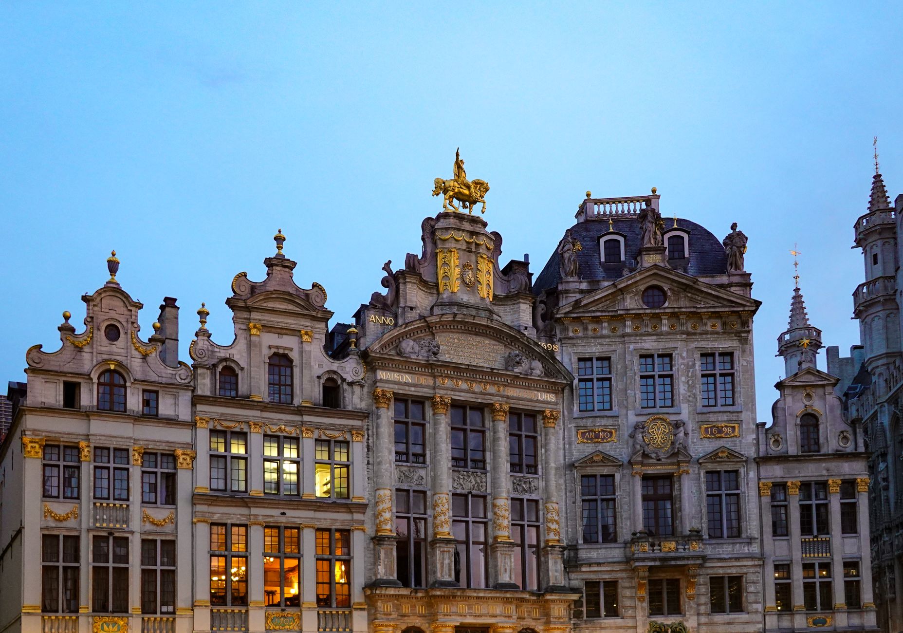 Ornate guildhall facades on the Grand Place in Brussels